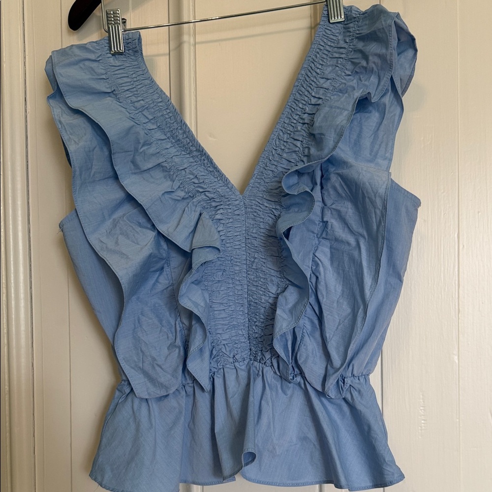 Blue Ruffled Women's Top - Picture 2 of 6